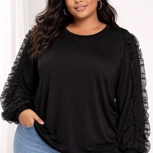 Philosophy Woman 2X Black Ruffle Sleeve Sheer Top Plus Size